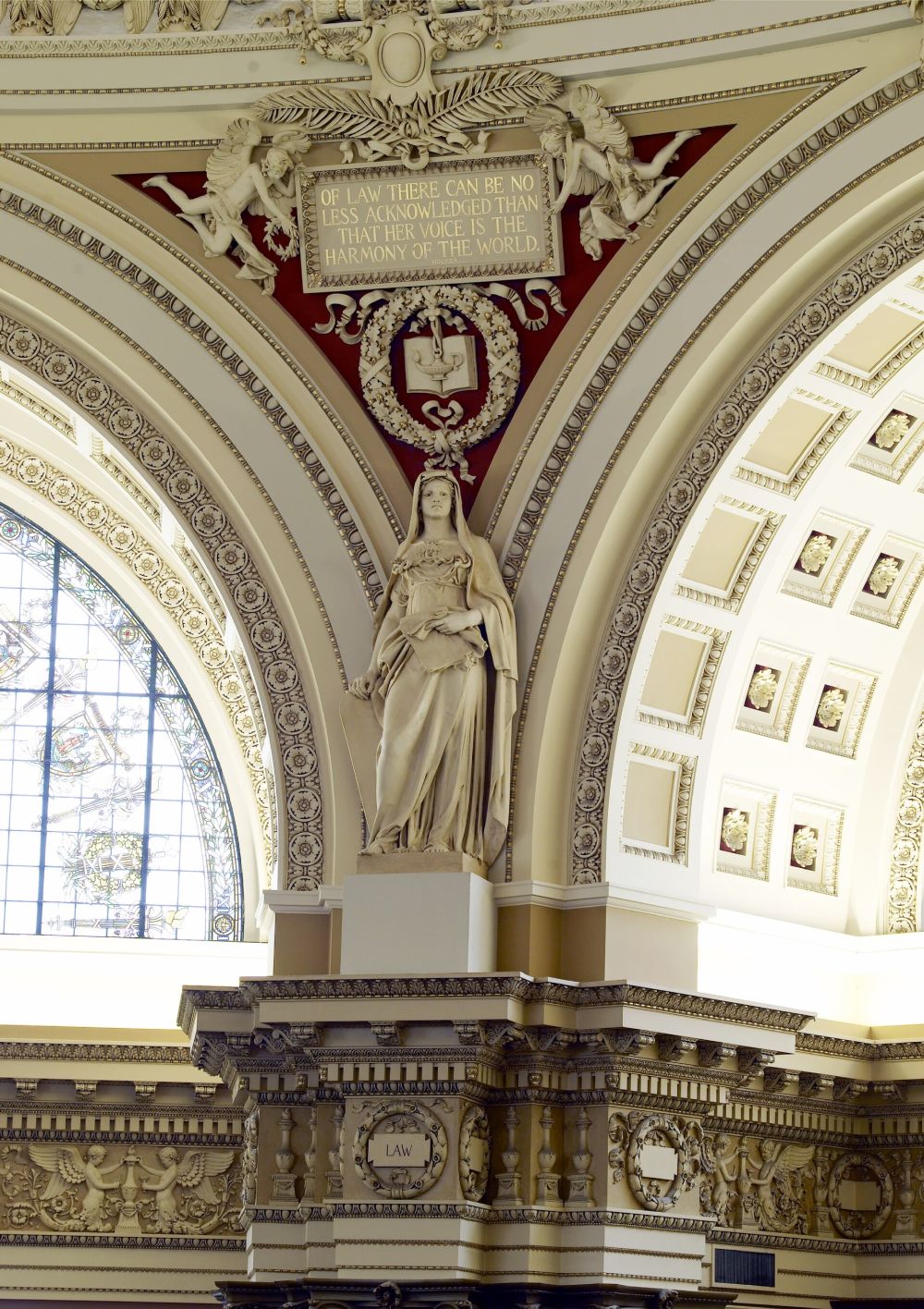 Statue of Law between marble columns, Library of Congress
